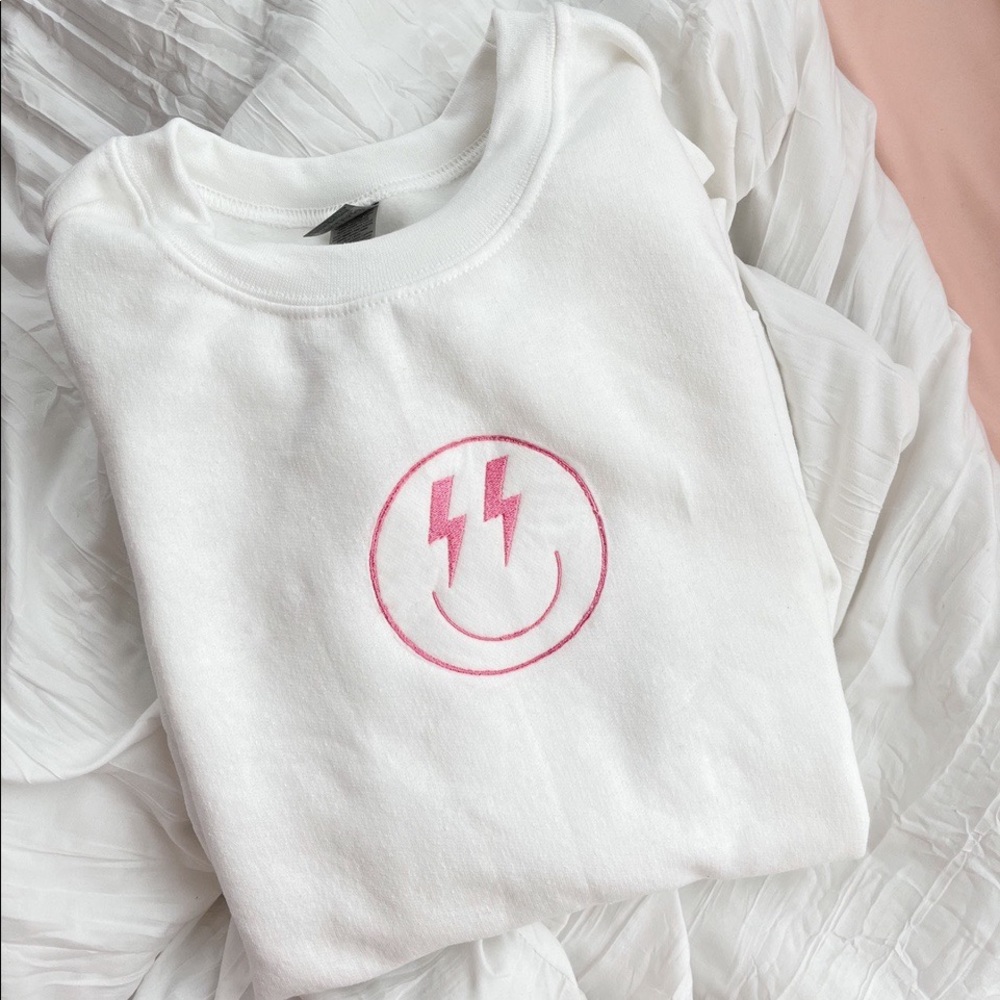 custom embroidered smiley face crewneck - Picture 2 of 2